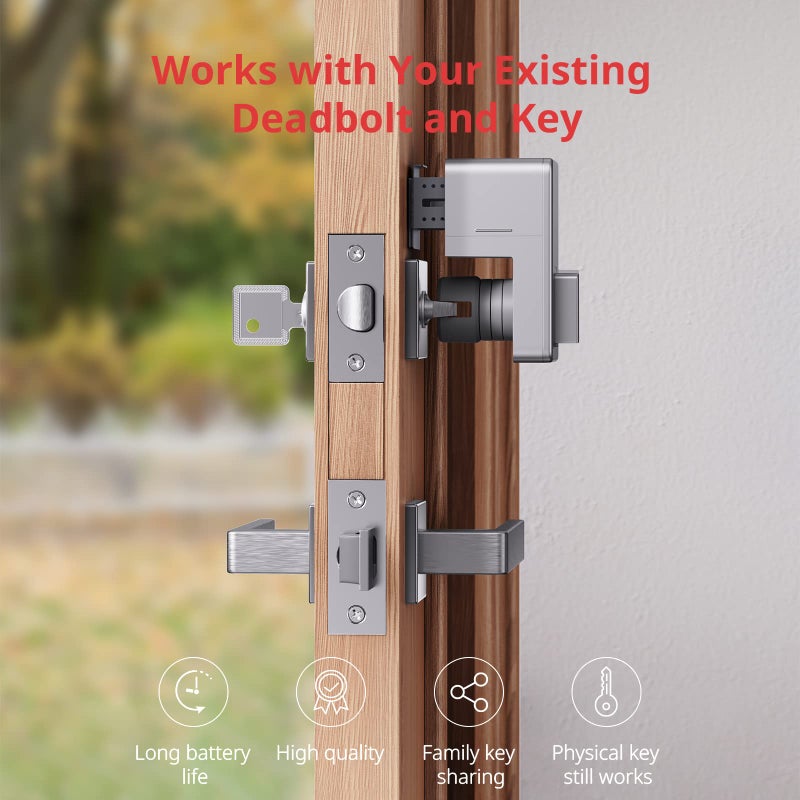 سويتش بوت SwitchBot Smart Lock Bluetooth Electronic Deadbolt قفل باب دخول بدون مفتاح للباب الأمامي متوافق مع جسر WiFi (يُباع بشكل منفصل) يناسب Deadbolt الحالي الخاص بك لتأجير العطلات عبر Airbnbs - Image 2